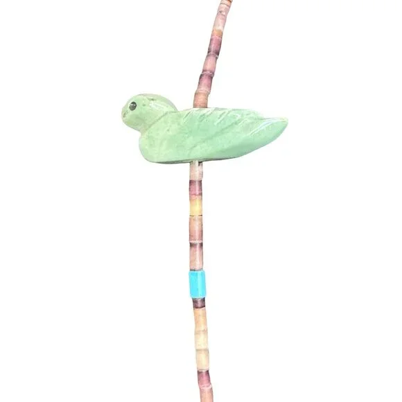 Vintage Zuni Carved Turquoise Thunderbird Fetish Heishi Beaded Necklace 32" READ - Picture 5 of 10